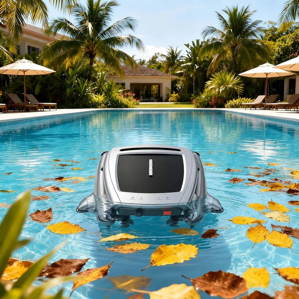 Solarbetriebener Schwimmbad-Skimmer mit automatischer Reinigung, grau