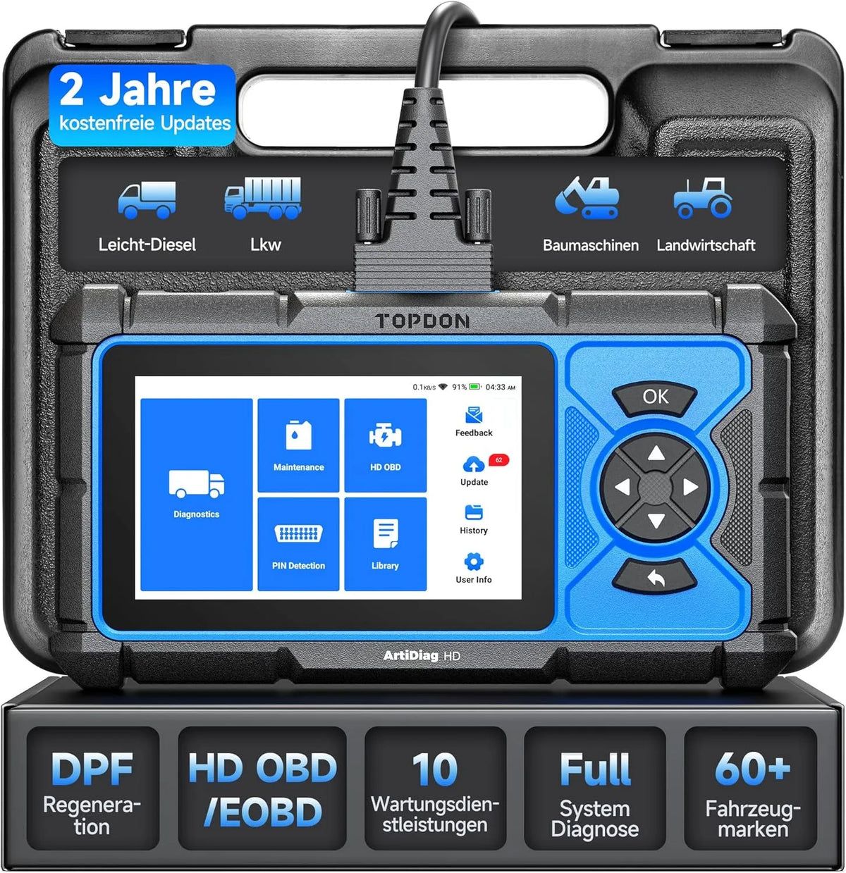 TOPDON ArtiDiag HD LKW Diagnosegerät, für Fahrzeugpflege