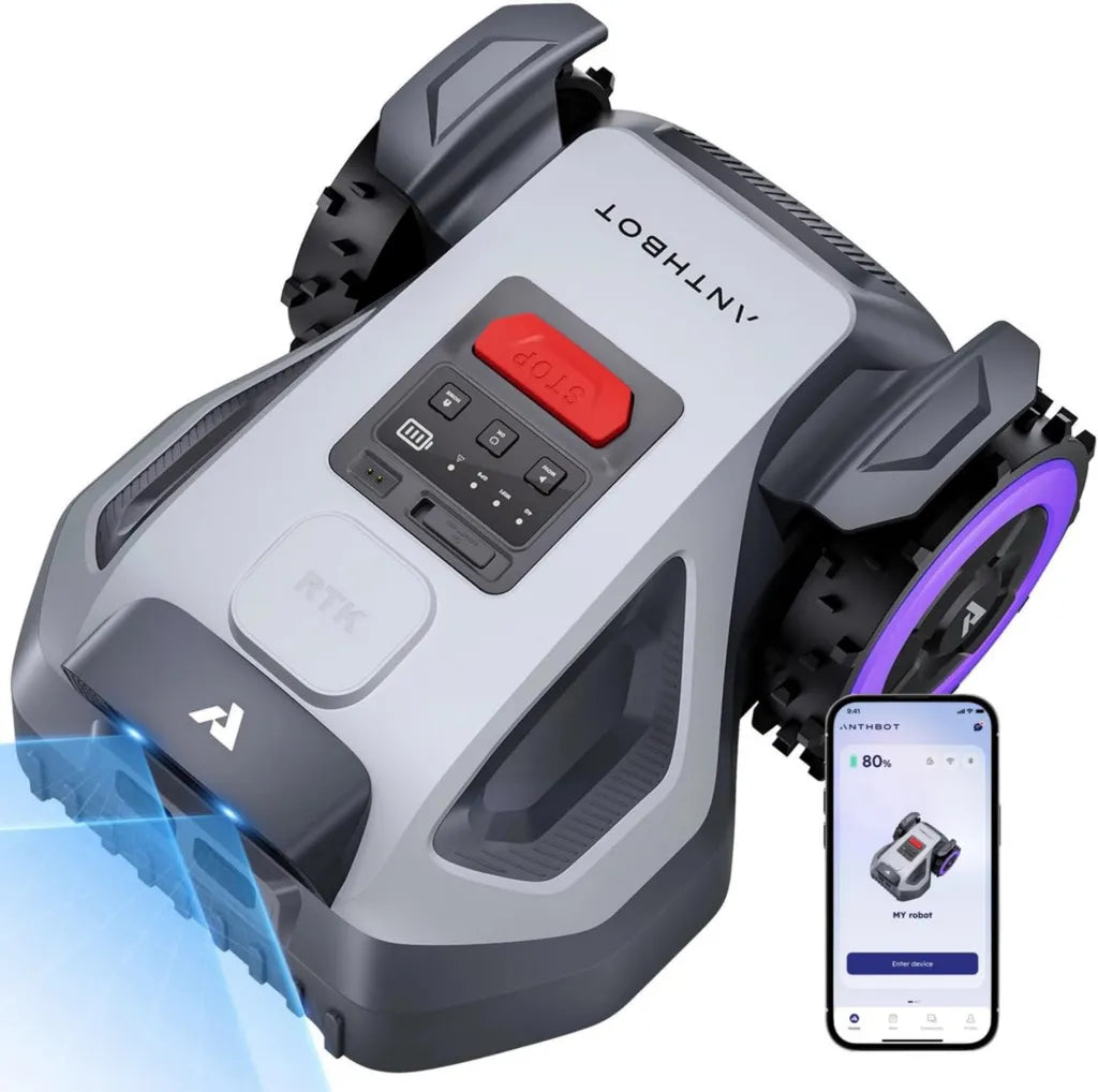 ANTHBOT M5 Rasenmähroboter mit NRTK-Navigation & Dual-Vision, Kabelloses Arbeiten auf Flächen bis zu 700 m², App-gesteuerte Schnitthöhenverstellung, KI-basierte Hindernisvermeidung, Für Anstiege bis 45%