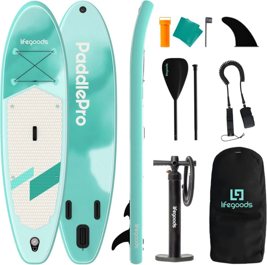 Aufblasbares Stand Up Paddle Board Set - Komplett mit Zubehör und Verstellbarem Paddel - Für Einsteiger und Erfahrene - Tragkraft bis 100KG - Maße 320x81cm
