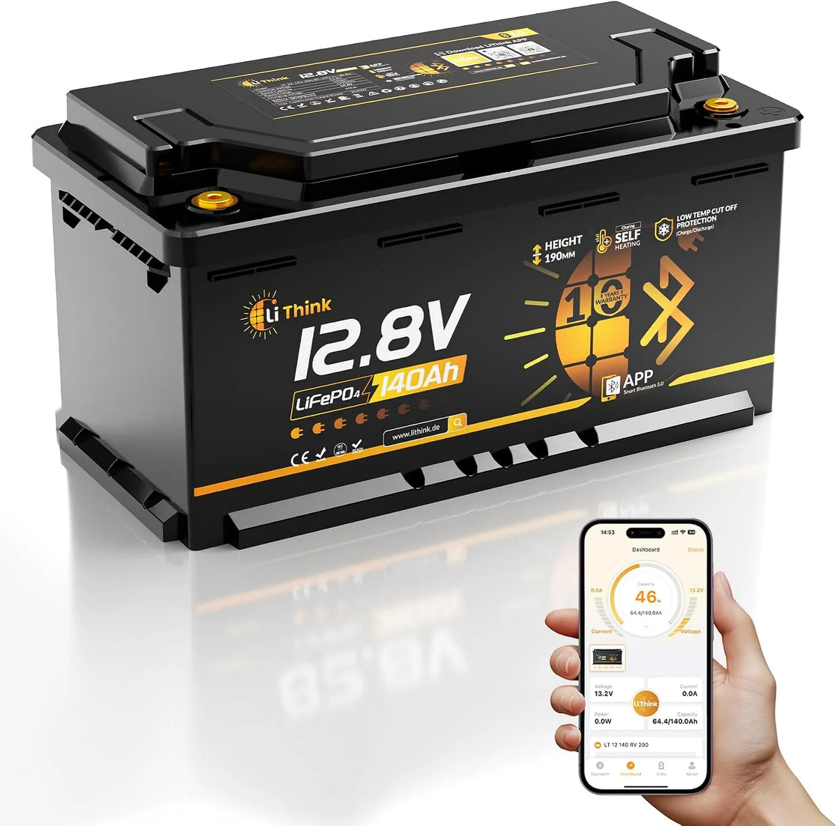 LiFePO4 LiFePO4-Batterie und Solar-Speicherbatterie, 140Ah, 12V, mit BMS, mit Bluetooth, 200A