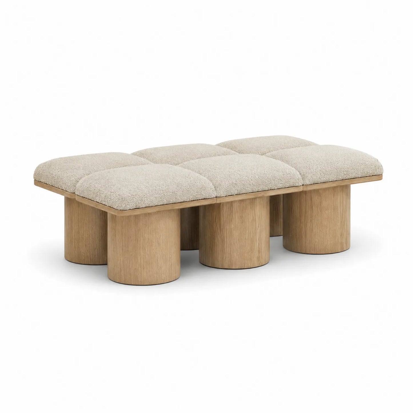 Polsterbank Stoff Beige Eiche Zylinderbeine 180 cm