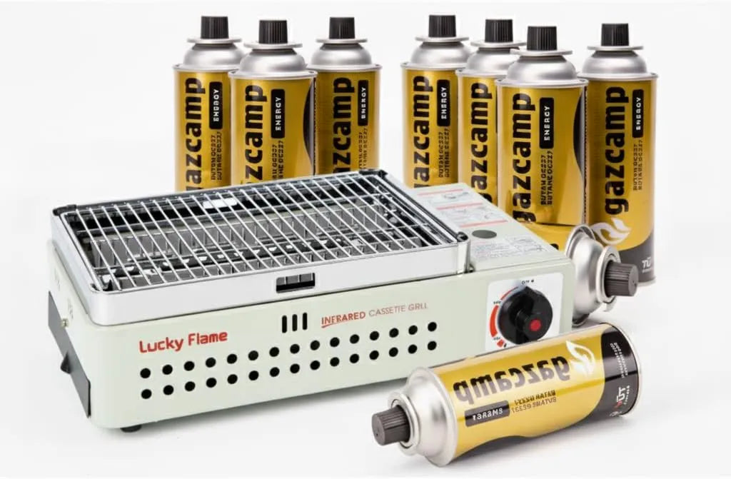 Lucky Flame LF-90 GD Tragbarer Gasgrill mit Butan MSF-1A Kartuschen, Inkl. 8 Stück