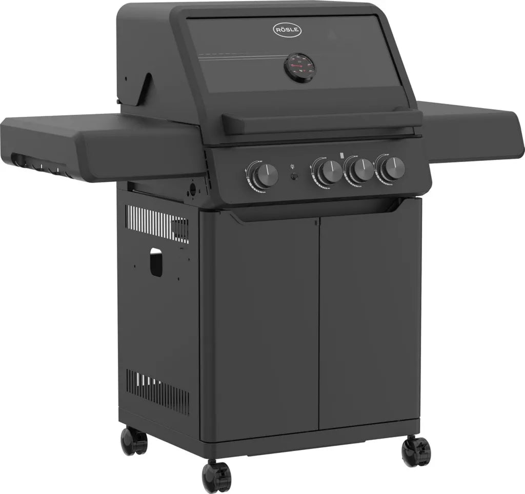 RÖSLE Gasgrill Peer 3 mit 3 Brennern und CRISPZONE bis 450°C, Gusseisenroste, klappbare Seitentische