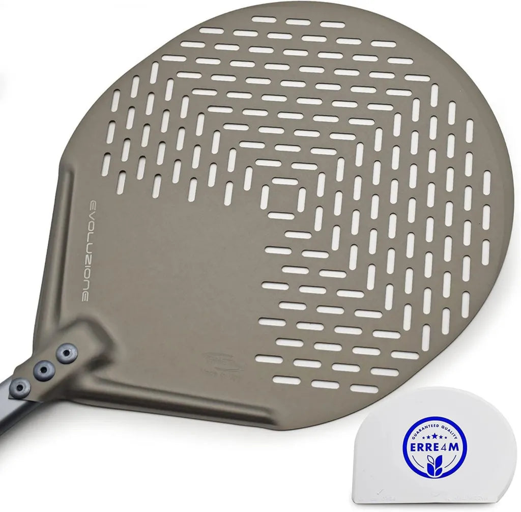 Perforierte Pizzaschaufel aus Metall mit Gratis-Spatel, 36x36 cm, Gesamtlänge 190 cm
