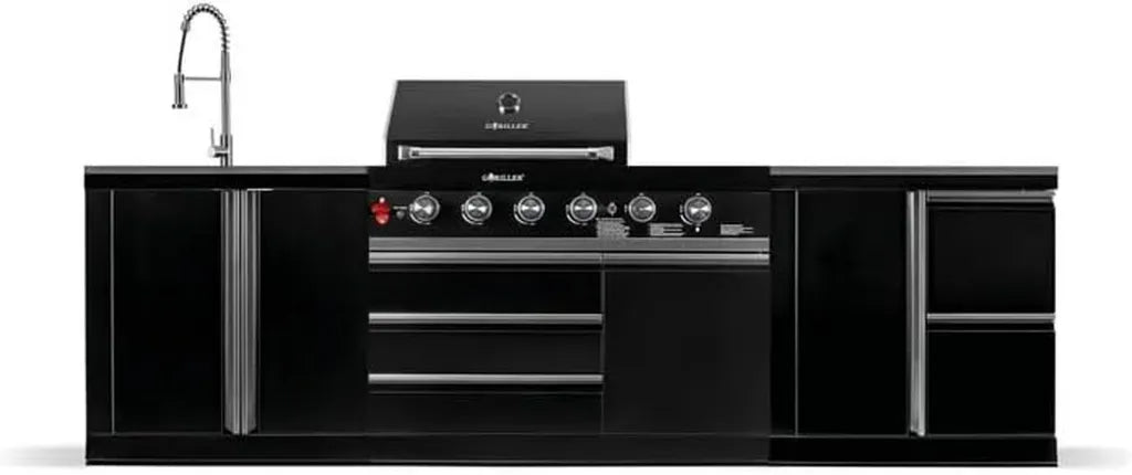 GORILLER® BLACKBACK M9 Outdoorküche mit Gasgrill, Spülbecken und Stauraum, Edelstahl, Schwarz