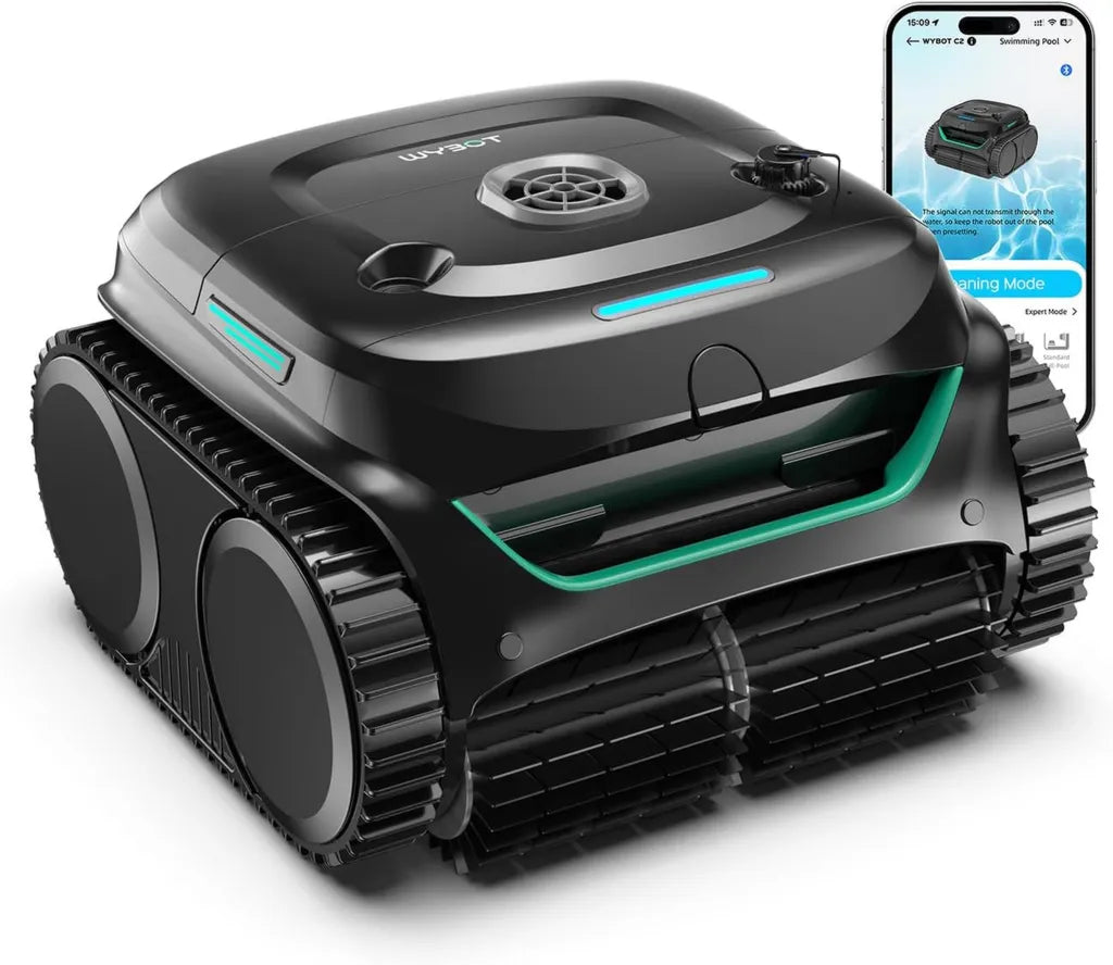 WYBOT C2 – Automatischer Poolroboter mit 3 Motoren, kabellos, doppelte Filtration, für Boden, Wände und Wasserlinie, 180 Min Laufzeit, geeignet für Pools bis 150㎡, App-gesteuert, Farbe: Nebelgrün
