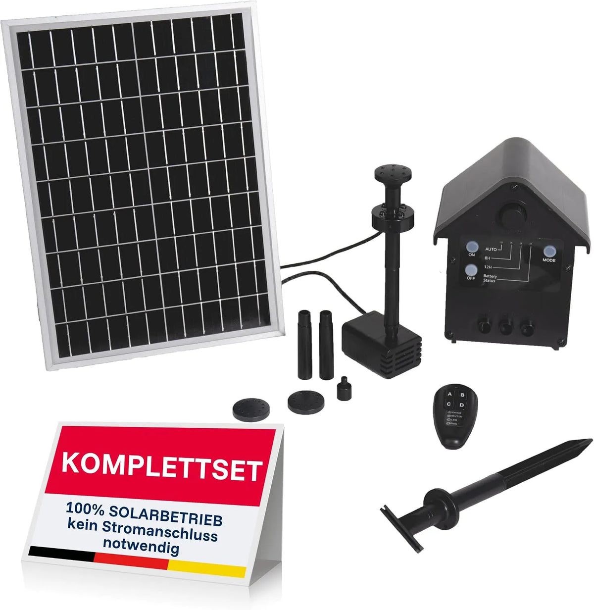 Solar-Teichpumpe und Springbrunnenpumpe, mit Akku, für Gartenteich und Wasserspiel