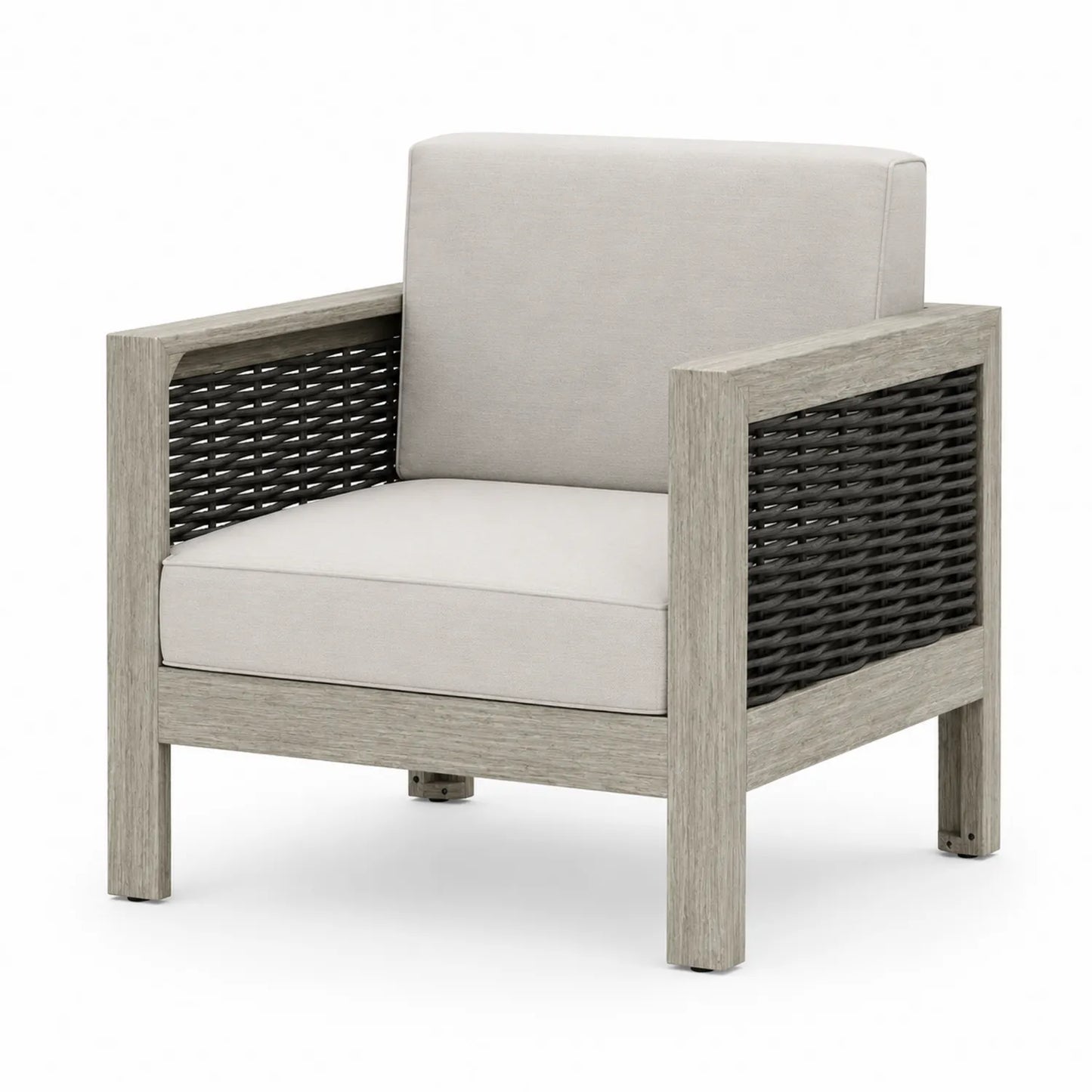 Rattansessel mit Holzrahmen Beige/Dunkelgrau
