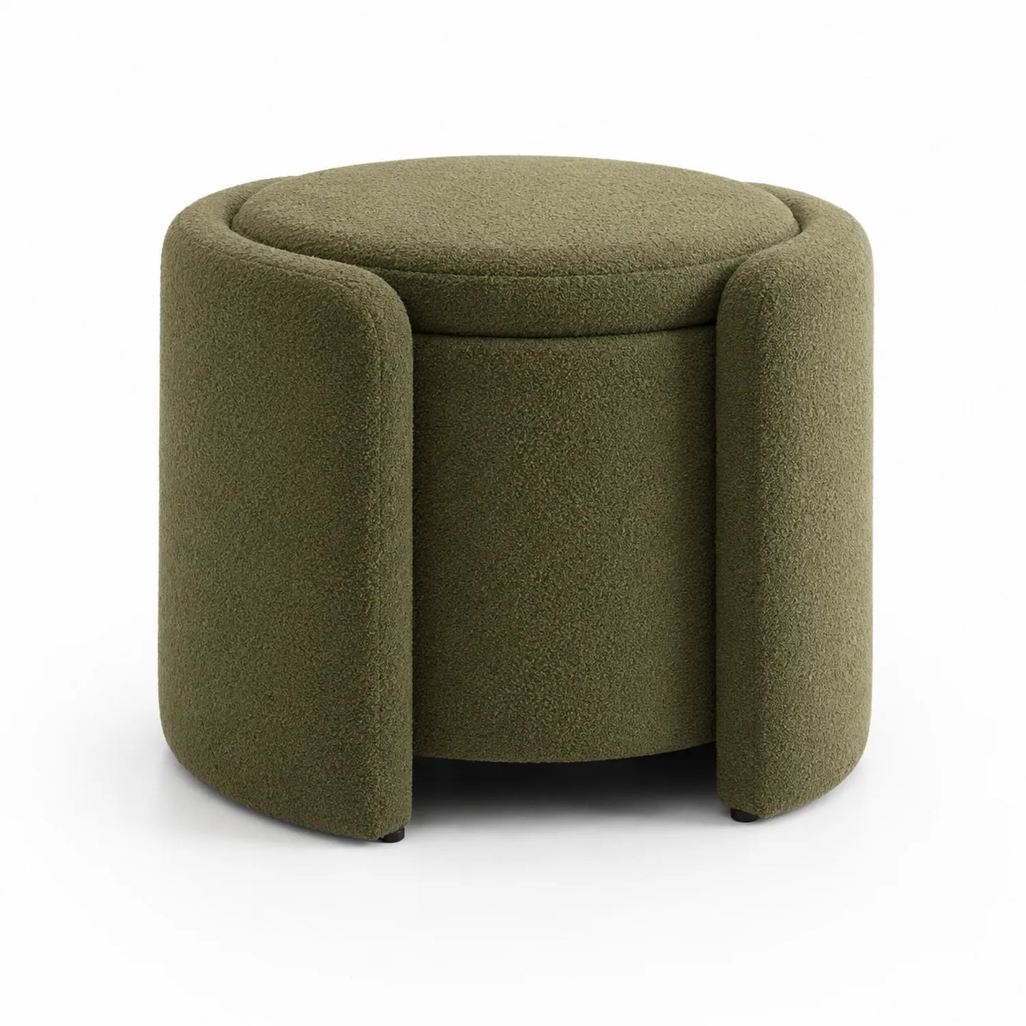 Runder Hocker mit Stauraum aus Bouclé Olivgrün 42 cm