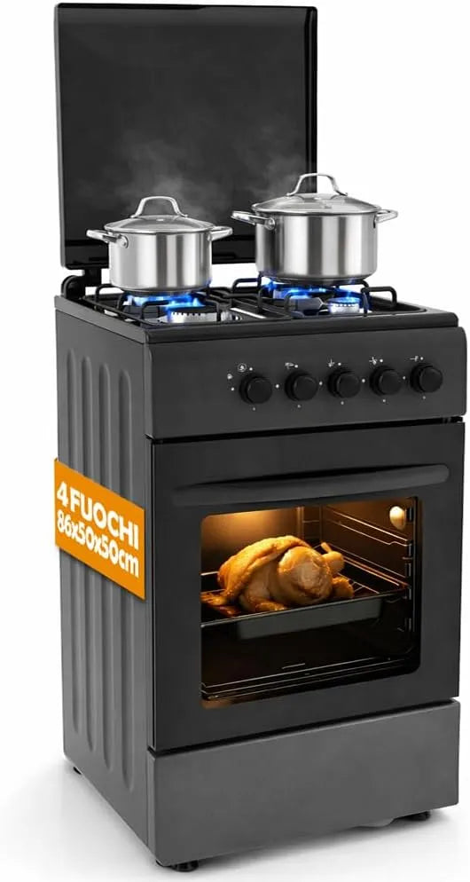 Backofen, Outdoor, Grill, Gusseisen, für den Innen- und Außenbereich, BAKAJI Gasbetriebene Outdoor-Küche mit Backofen und 4 Brennern