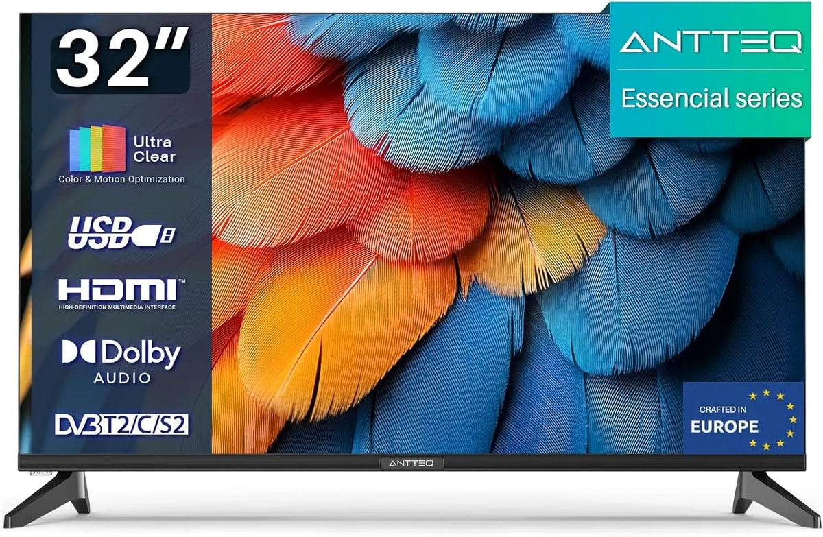 Smart TV, 32 Zoll, Fernseher, Antteq E32-AH1Q1L, Triple-Tuner DVB-T2, S2, Dolby Audio, HDMI, USB, Essencial Series, TV 81 cm, LED TV, Hotelmodus