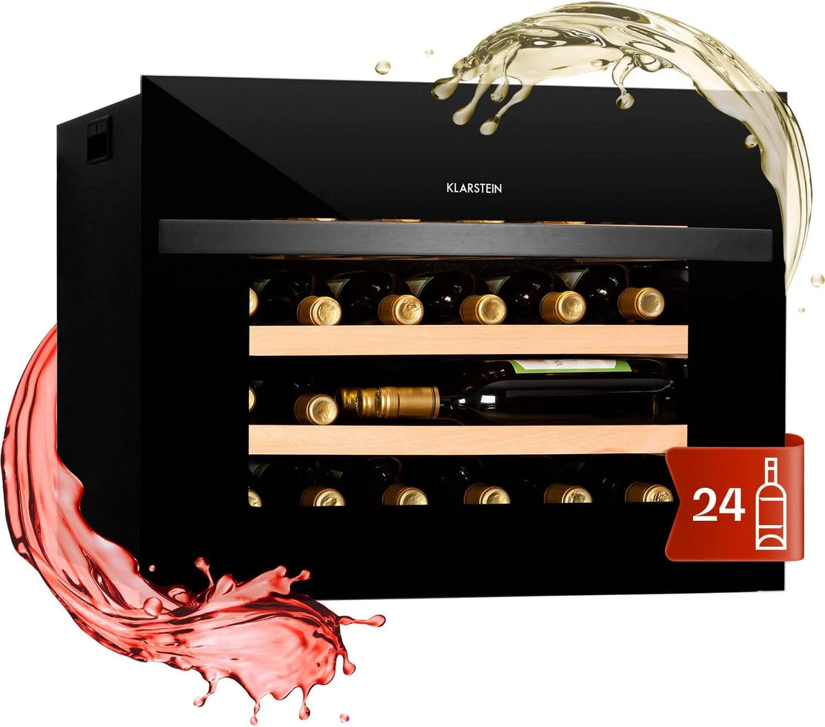 Klarstein Weinkühlschrank, 51 L, 24 Flaschen, Glas, Einbau, Outdoor, 1 Zonen Getränkekühlschrank Klein, Indoor, Kleiner Weinschrank 51L