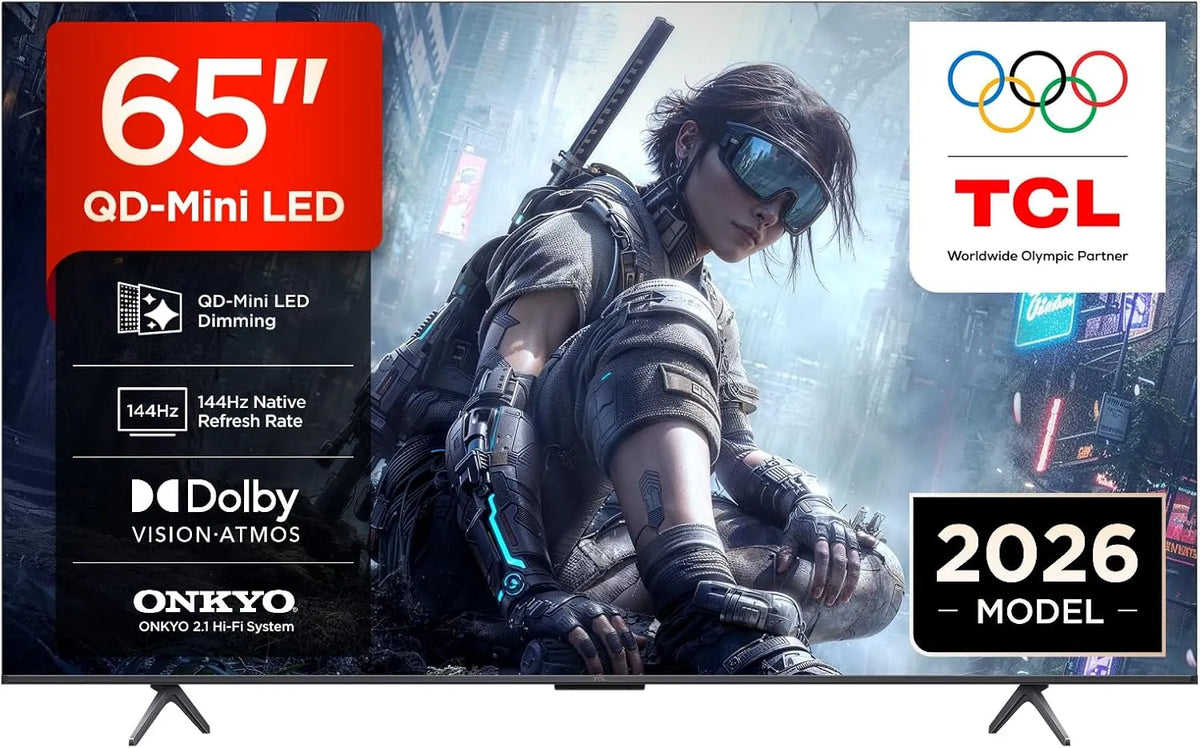 Google 65T8D Smart TV, 65 Zoll, 144 Hz, Fernseher, 4K UHD, TCL 65T8D QD-Mini LED 65 Zoll Fernseher