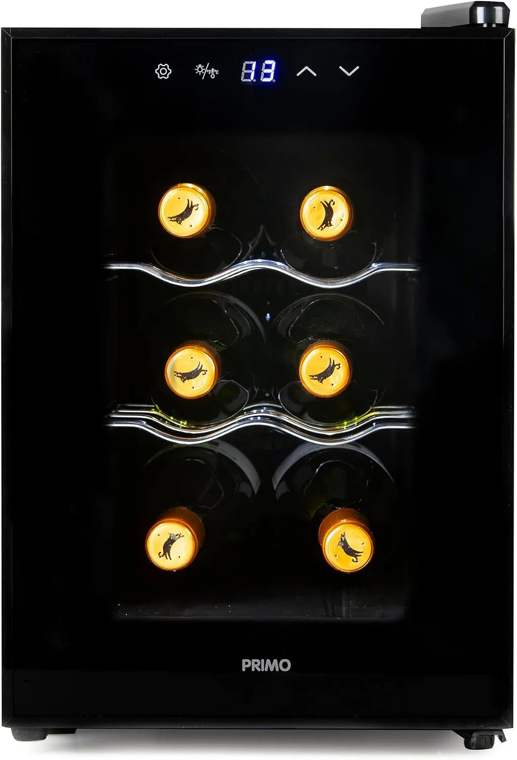 Weinkühlschrank, 6 Flaschen, Energieklasse E, PRIMO PR168WK, freistehend, Schwarz, Klasse E