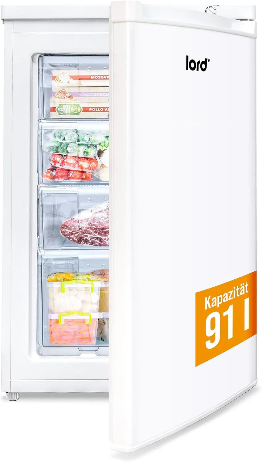 Gefrierschrank, 91 L, 40 dB, Energieklasse E, freistehend, Gefrierfach, leise, Tiefkühlschrank, Weiß, 85 cm, 4 Schubladen, kompakt