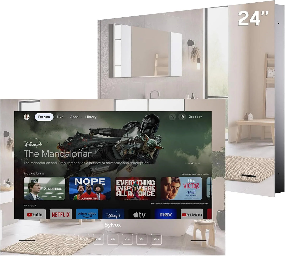 Smart TV, 24 Zoll, Fernseher, IP65, SYLVOx Spiegel Fernseher für Bad 24 Zoll, IP65 wasserdichte Magic Mirror TV