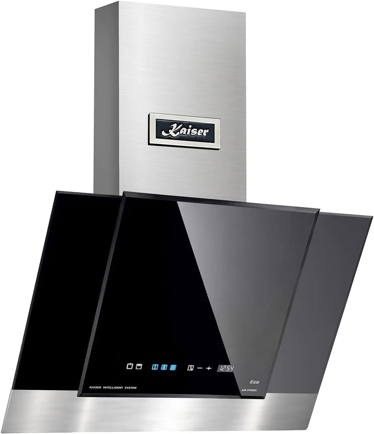 Dunstabzugshaube, 60 cm, 910 m3/h, Küchenhaube, kopffrei und schräg, Edelstahl, Schwarz