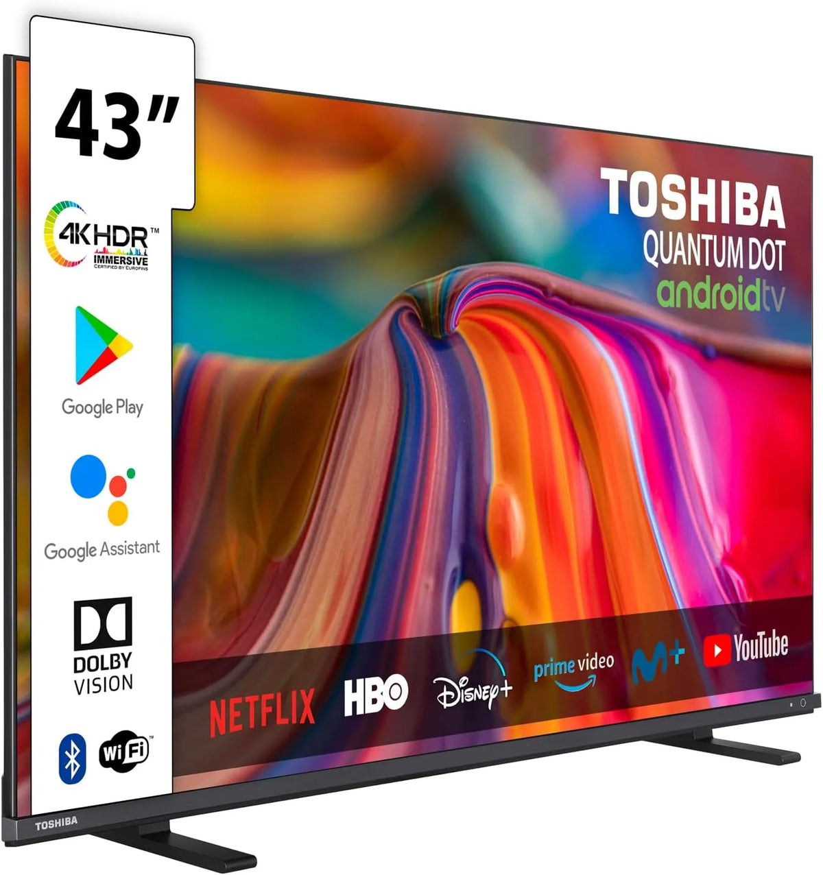 Toshiba 43QA4163DG Smart TV, 43 Zoll, 3840 × 2160, Fernseher, QLED, Bluetooth, Quantum Dot, Google Assistent, Netflix, Video, Chromecast