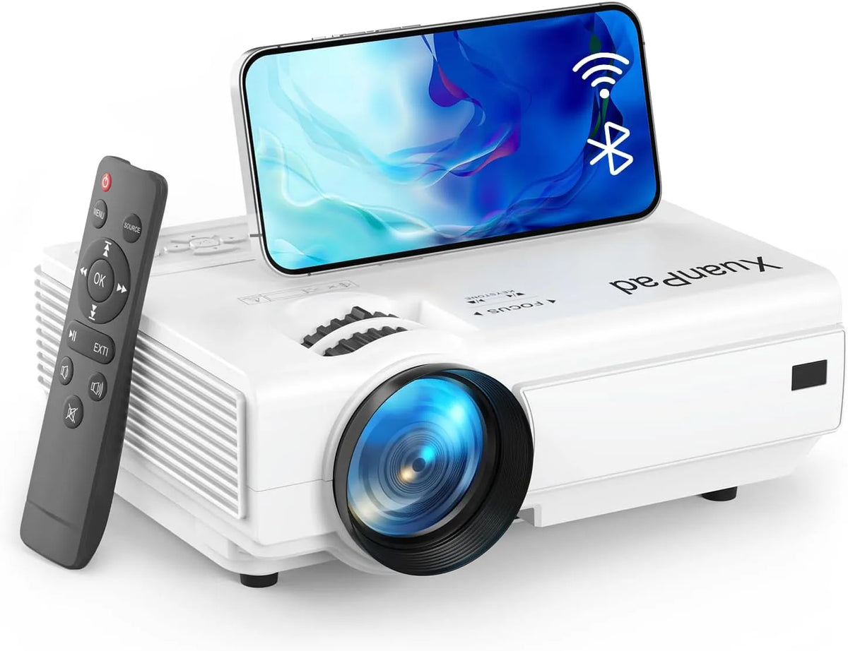 Smart TV 1080P, Fernseher, HDMI, USB, WLAN, Bluetooth, Weiß, 23000L Mini Projektor HD 1080P Unterstützt, Laptop, Heimkino Video Projector Kompatibel