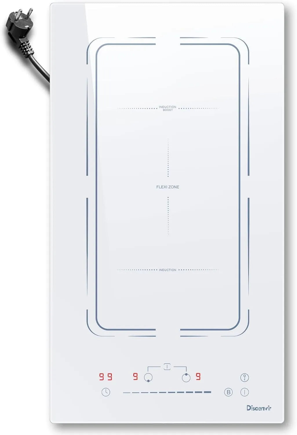 Induktionskochfeld 2-Platten, 30 cm, 3500 W, 220 V, Induktionsplatte, Boost, Touch-Bedienung, Einbau, Timer, Weiß, 3500W, 220V Stecker, Flexibel