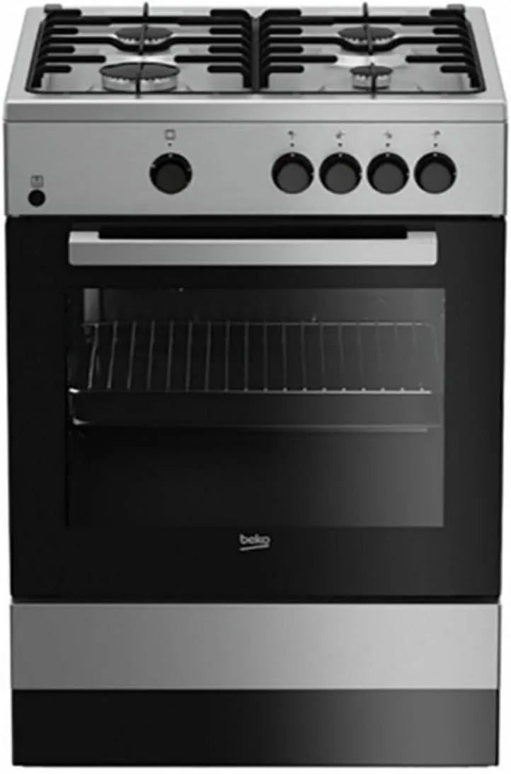 Beko FSG62000DxL Standherd mit Backofen, 60 cm, 64 L, 4 Kochzonen, Edelstahl, 4 Feux à gaz