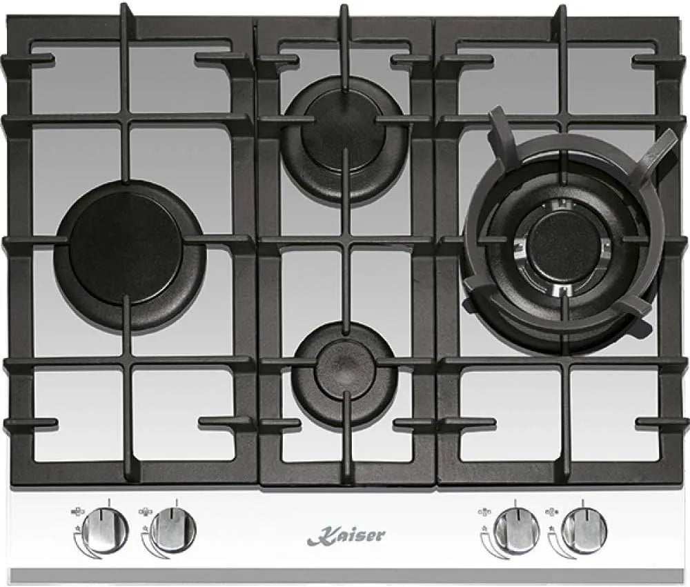 Gaskochfeld, 60cm, 6394 W, Kaiser Einbau, autark, Gaskocher, 8 kW WOK Brenner, Erdgas, Kochfeld, Kaiser KCG 6394w Turbo Romb, 4 Brenner, Fl.Gas