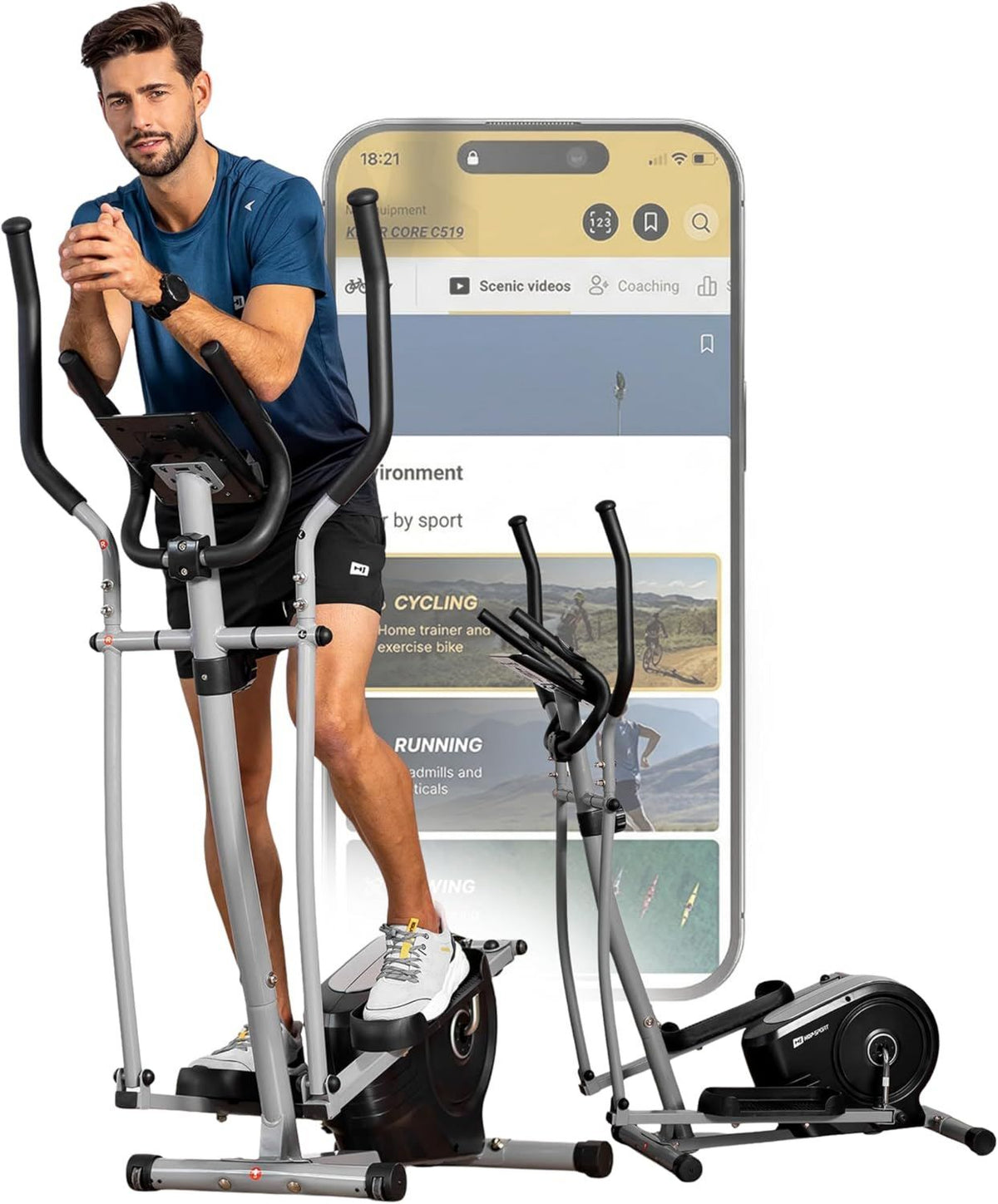 Crosstrainer - HS-2050C, leiser Betrieb, mit Rollen, mit Display, für zuhause