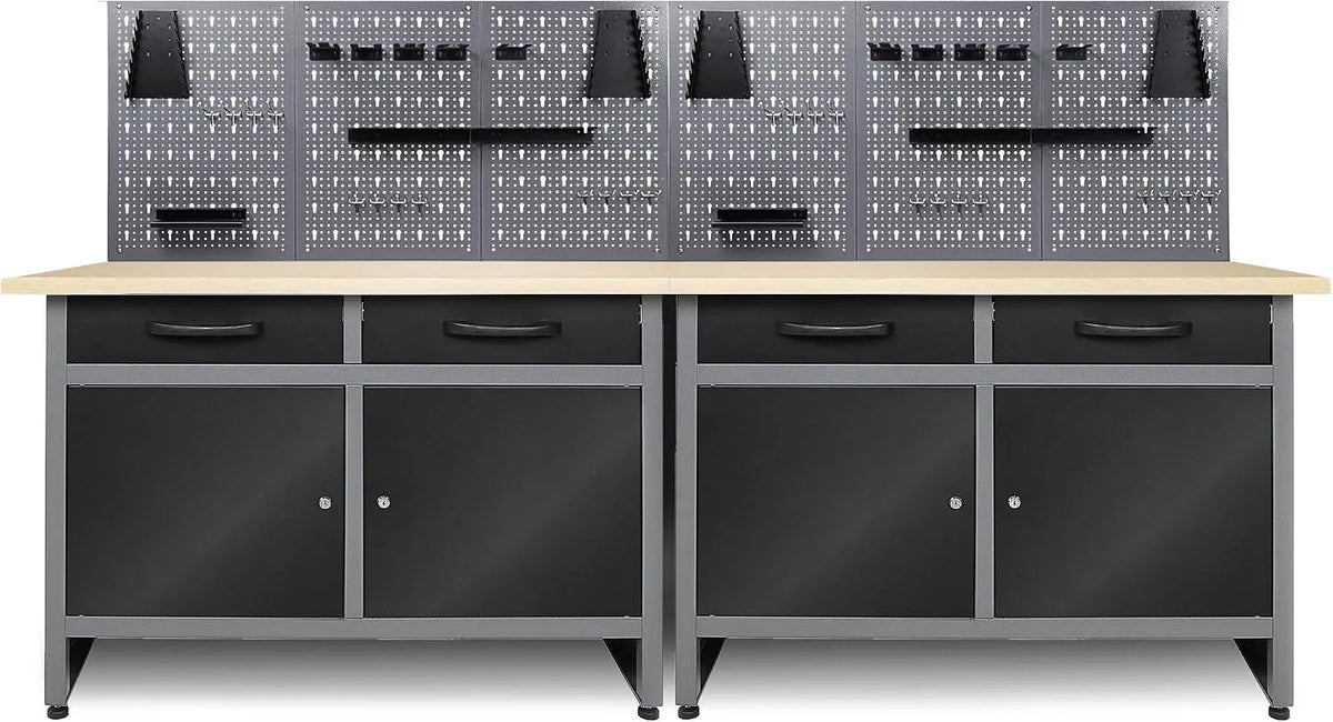 Tischplatte, mit Lochwand, mit Schubladen, mit Samtbezug, 240 cm, 85 cm, 243 cm, 28 mm