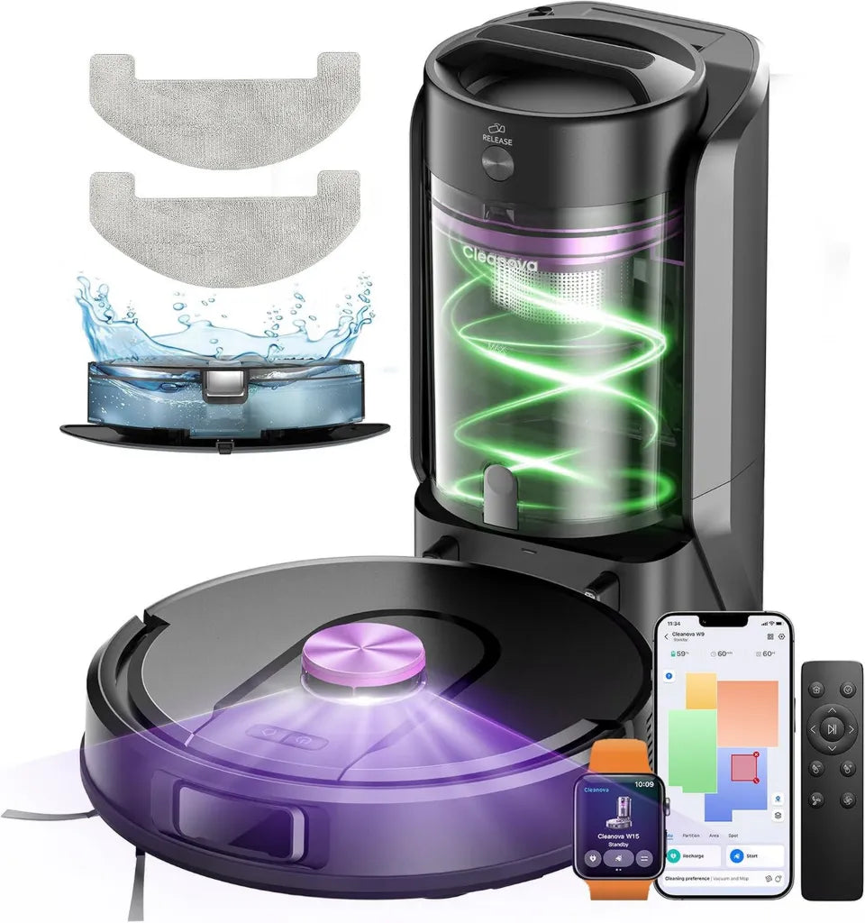 Leistungsstarker 3-in-1 Saug- und Wischroboter mit Absaugstation, 10.000Pa, 200 Minuten Laufzeit, ideal für Tierhaare und Teppiche, Schwarz