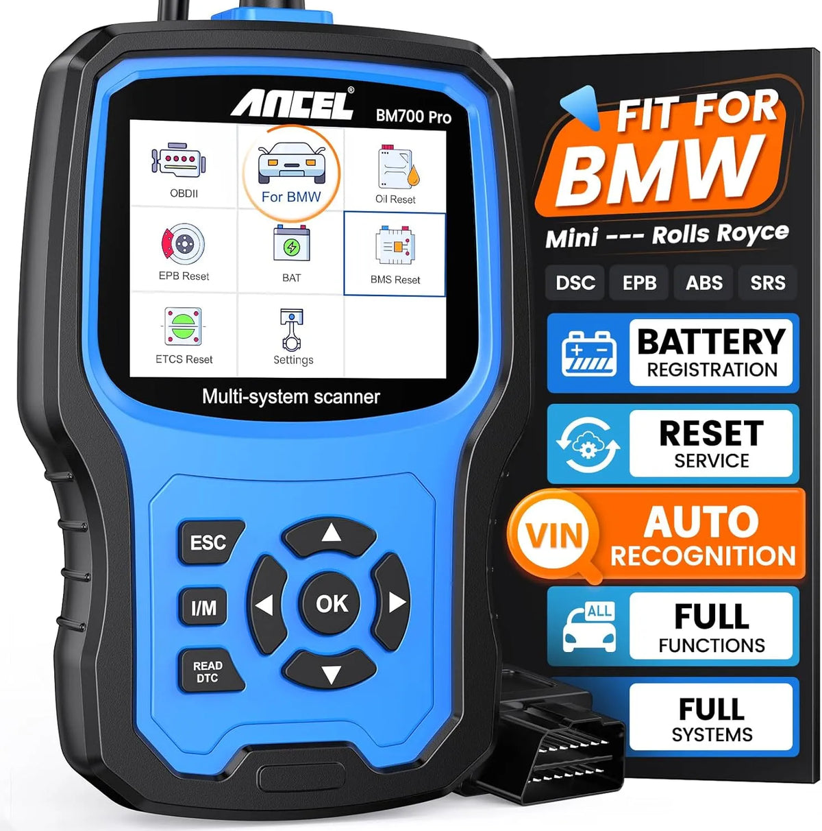 BM700Pro OBD2 Diagnosegerät zum Auslesen von Fahrzeugdaten und Erkennen gespeicherter Fehler für BMW/für MINI/für RR, ANCEL OBD2