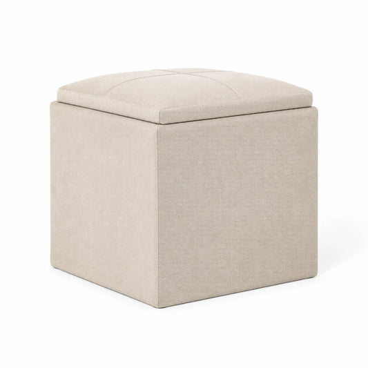 Quadratischer Hocker Leinenstoff Beige 40x40x40 cm