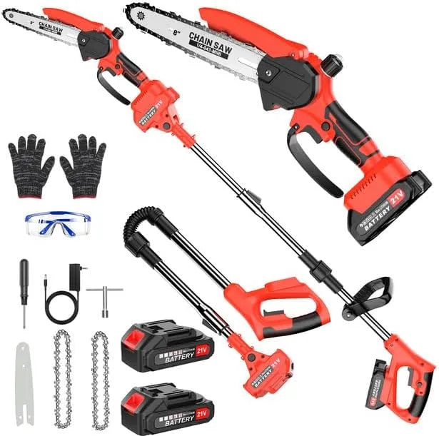Astschere, Akku-Betrieb, Teleskopstiel, 2-in-1,8 Zoll, 21V, 1500mAh, für Holzbearbeitung