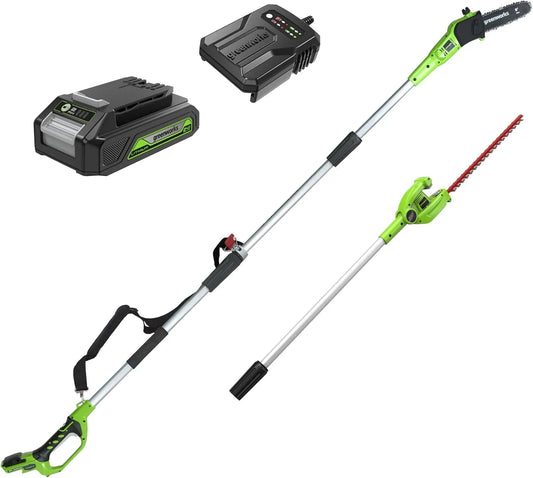 Greenworks G24PSHK2 Hochentaster und Teleskop-Astsäge: Akku-Betrieb, 2-in-1, 20 cm, 51 cm, 24V