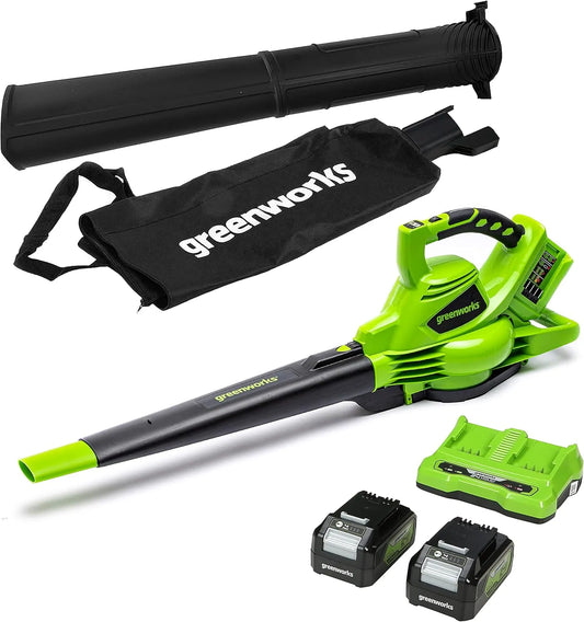 Greenworks 48V GD24X2BVK4X Laubsauger und Laubbläser, Akku-Betrieb, bürstenloser Motor, 9 m, 24V, 45L