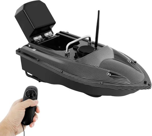 Ferngesteuertes Futterboot für Angler mit 1.5 kg Tragkraft, Nachtmodus und automatischem Köderbehälter, Schwarz