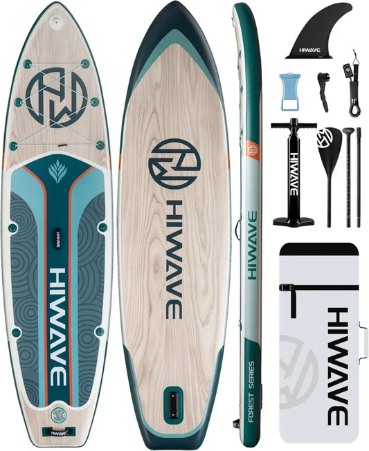Hiwave SUP-Board aufblasbar 335x86x15cm, 190kg Traglast, umweltfreundlich, inkl. 3-teiligem verstellbarem Paddel