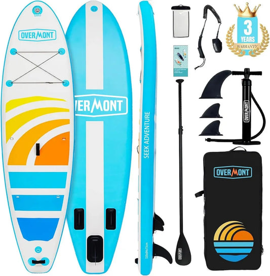 Aufblasbares SUP Board 323x84x15 cm für Erwachsene - Komplettset mit Paddel, Pumpe, Rucksack und Leash, Dreifarbig