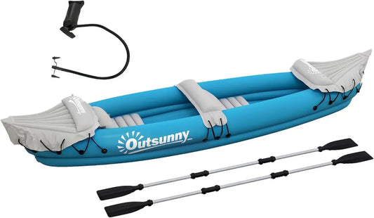 Outsunny Aufblasbares Kajak für 2 Personen mit Pumpe und Aluminiumruder, Blau, 318 x 80 x 50 cm