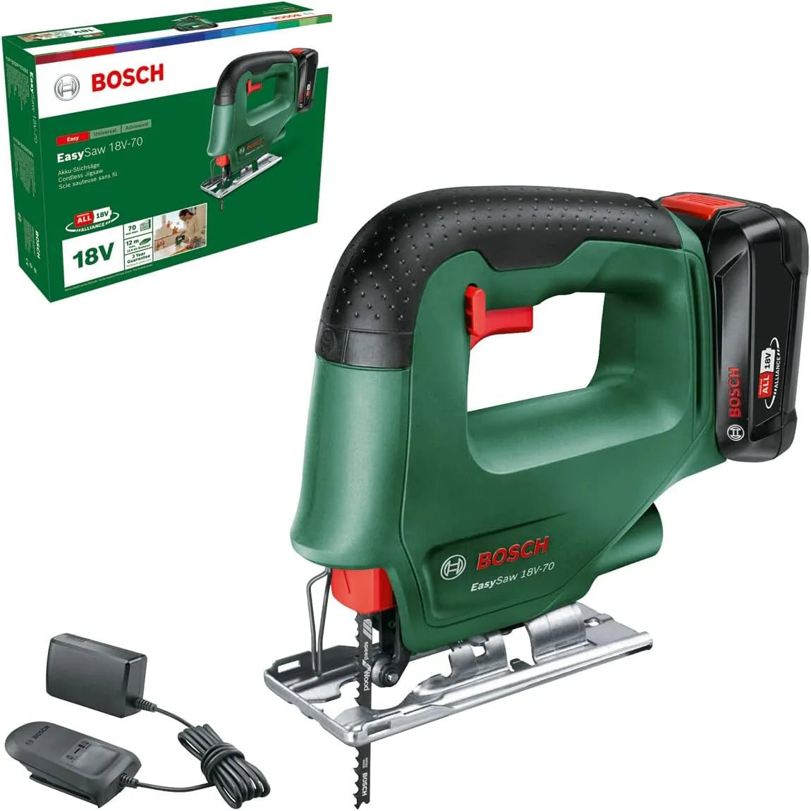 Bosch Akku Stichsäge EasySaw 18V-70 2 – Akku-Betrieb, 2,0 Ah