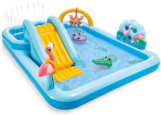INTEX Abenteuer-Dschungel Kinderpool mit Rutsche und Regendusche, 244 x 198 x 71 cm, 550 l
