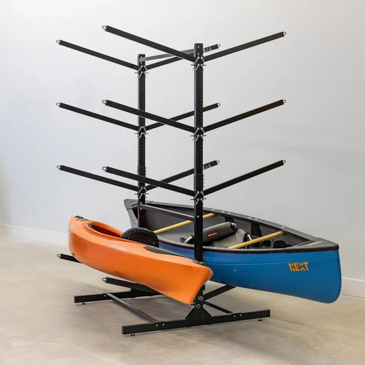 Freistehendes Kajak- und Kanu-Lagerregal für 8 Boote – Verstellbarer Ständer für Surf- und Paddelbretter – Indoor & Outdoor – Schwarz