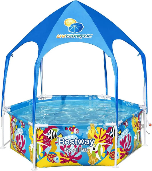 Bestway Stahlrahmenpool mit Sonnendach, rund Ø 183 cm, Unterwasser-Design, ohne Pumpe