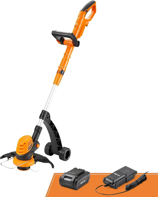 LawnMaster 24V Akku-Rasentrimmer 2,0Ah mit Ladegerät, 25cm Schnittbreite, ideal für große Flächen, 2-in-1 Trimmer und Kantenschneider mit drehbarem Kopf und Teleskopstiel