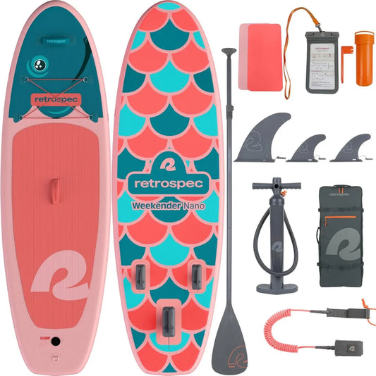 Retrospec Kinder-Paddelboard aufblasbar, SUP mit verstellbarem Paddel und Zubehör, stabiles EVA-Deck, 71 cm Breite
