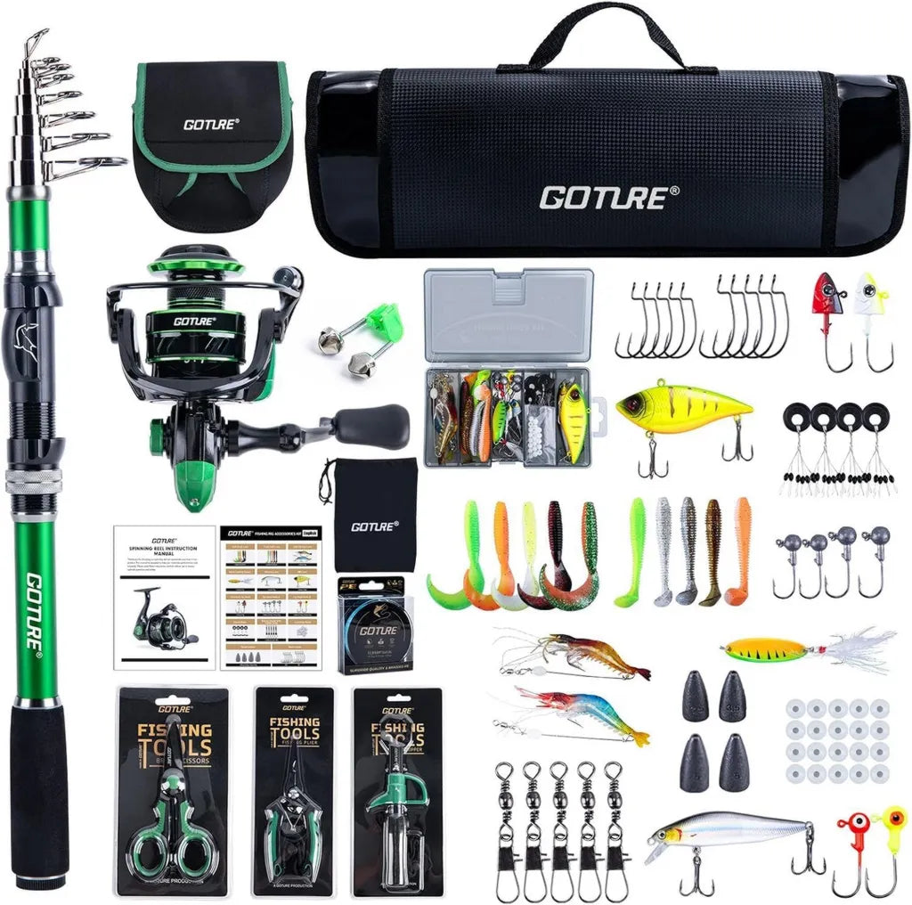 Goture Teleskop-Angelset mit Carbonruten, inkl. Spinnrolle und Zubehör, ideal für Salz- und Süßwasser