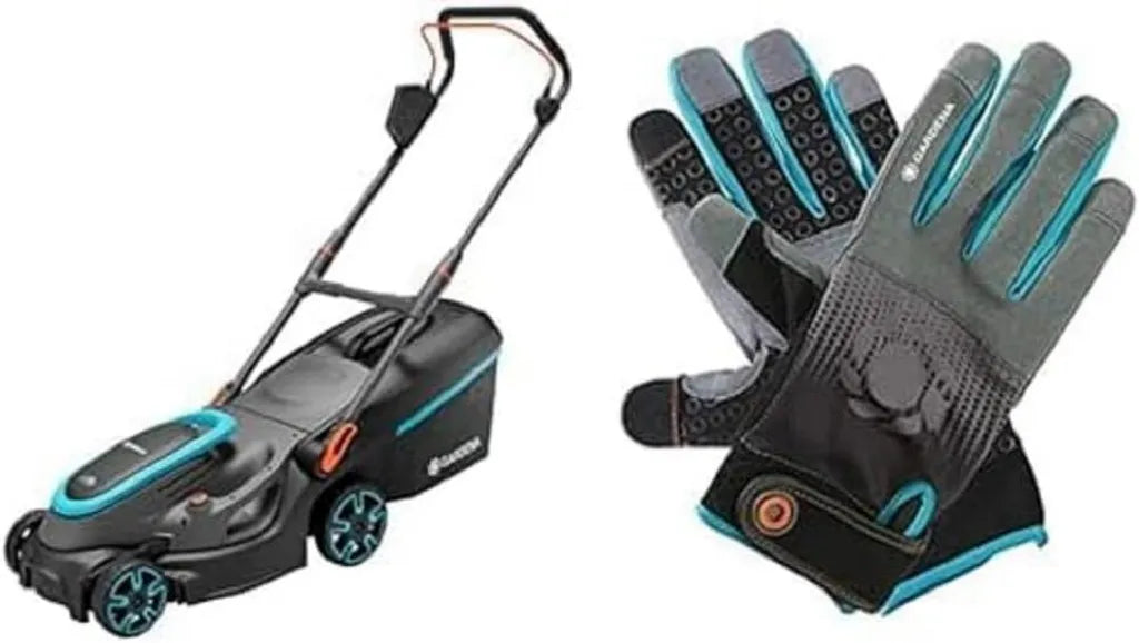 Kabelloser Rasenmäher Set mit Akku und Handschuhen Größe L