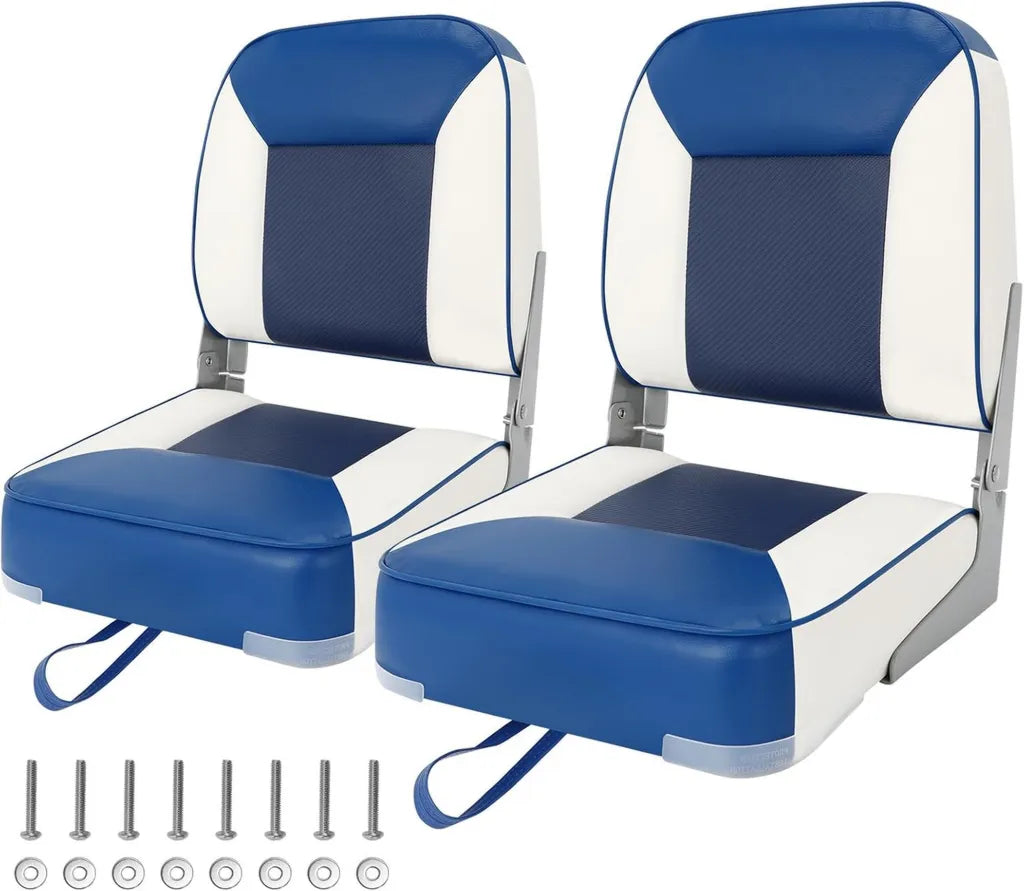 2er-Set Klappbare Wasserdichte Anglersitze mit Einzigartigem Blau/Weiß Design für Boote