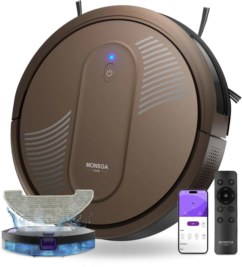 Intelligenter Saug- und Wischroboter 4000PA, 3-in-1, 140 Min. Betriebszeit, für Tierhaare und Teppiche, APP-gesteuert, kaffeebraun