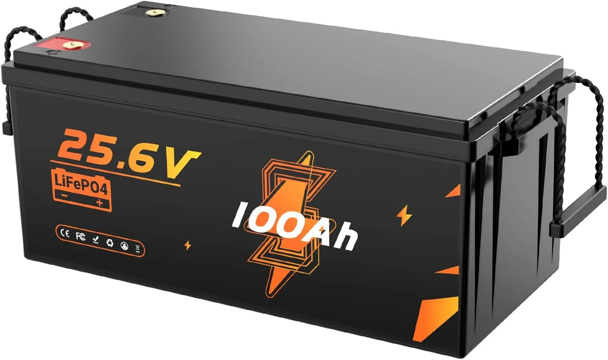 LiFePO4 LiFePO4-Batterie und Solar-Speicherbatterie, 100Ah, 2560 Wh, 24V, 100 A, mit BMS, für Zyklenbetrieb